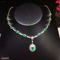 kjjeaxcmy boutique jewels 925 pure silver inlaid natural emerald necklace support test