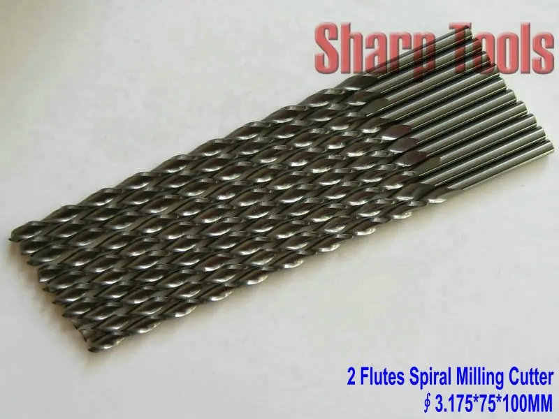 安い カスタマイズされた 10 ピース/ロット 3.175*75*100 ミリメートル 2 フルートスパイラルルータービット、超硬切削工具、 Cnc エンドミル、木材彫刻カッター
