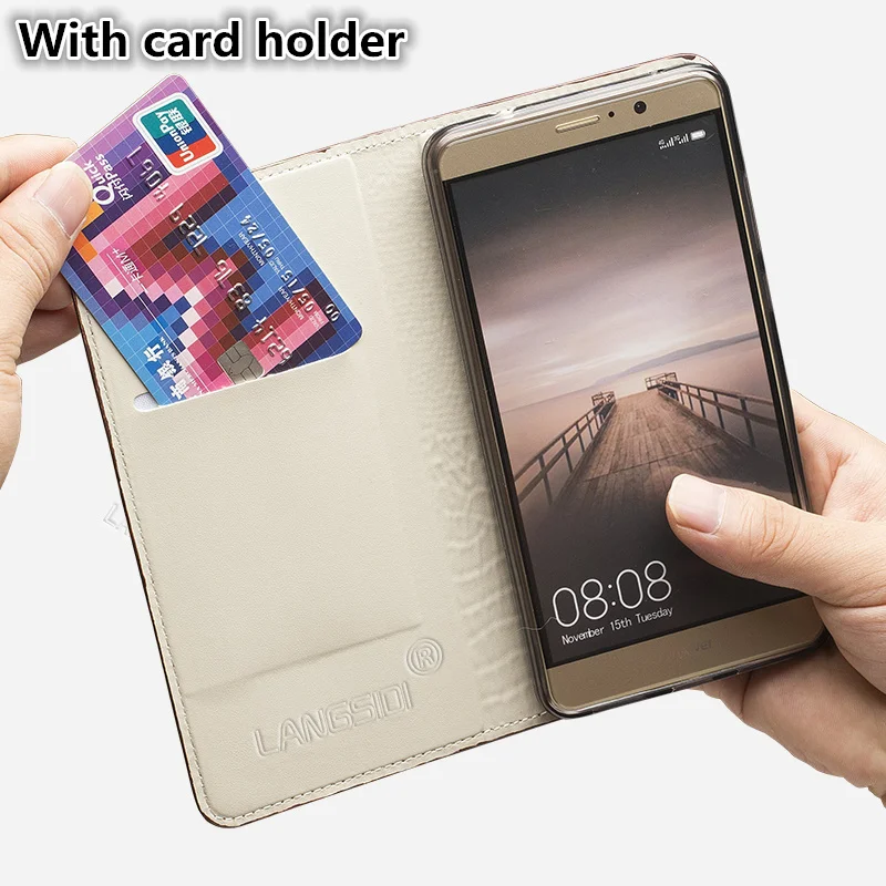 For Huawei Enjoy 8 Plus Langsidi Genuine Leather Business Phone Case Max 9 Flip Coque | Мобильные телефоны и аксессуары