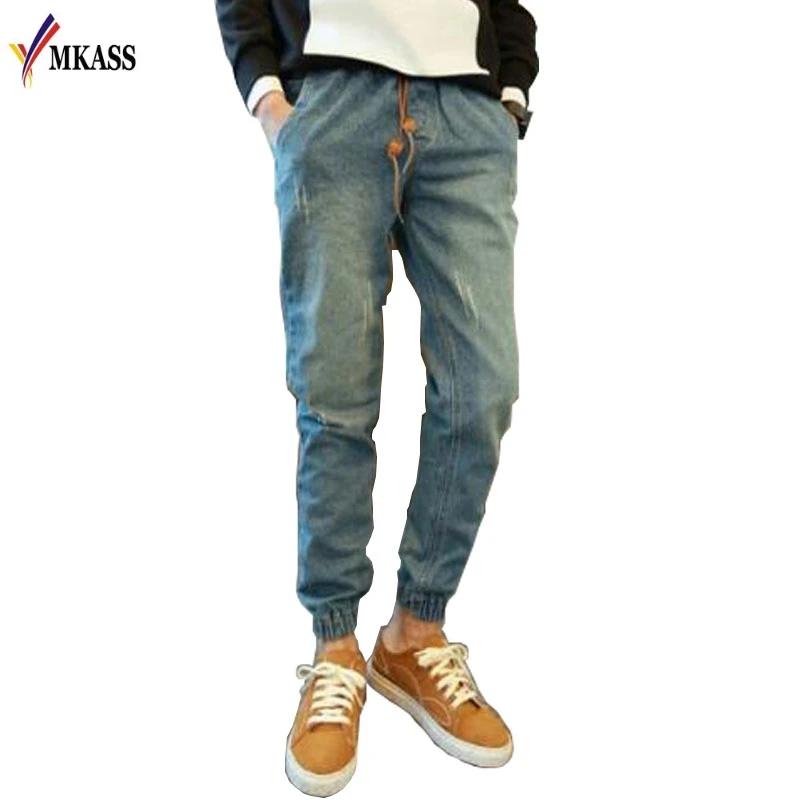 New Spring Summer Mens Denim Jeans Men Drawstring Slim Fit Joggers Pant Stretch Elastic Jean Pencil Pants Casual | Мужская одежда