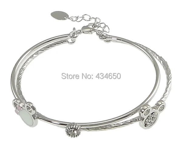 Free shipping!!!Brass Bangle Bling with 1.5lnch extender chain platinum plated enamel &amp rhinestone 2-strand nickel | Украшения и