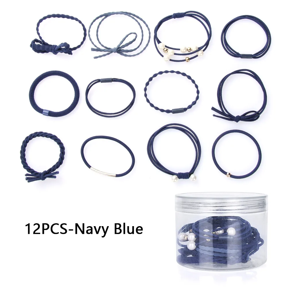 style 2 navy blue 12 шт./бутылка лента Бант Веревки для волос Резиновая лента милые Галстуки для волос бант эластичная лента для волос женские аксессуары для волос для девочек - Цвет: style 2 navy blue