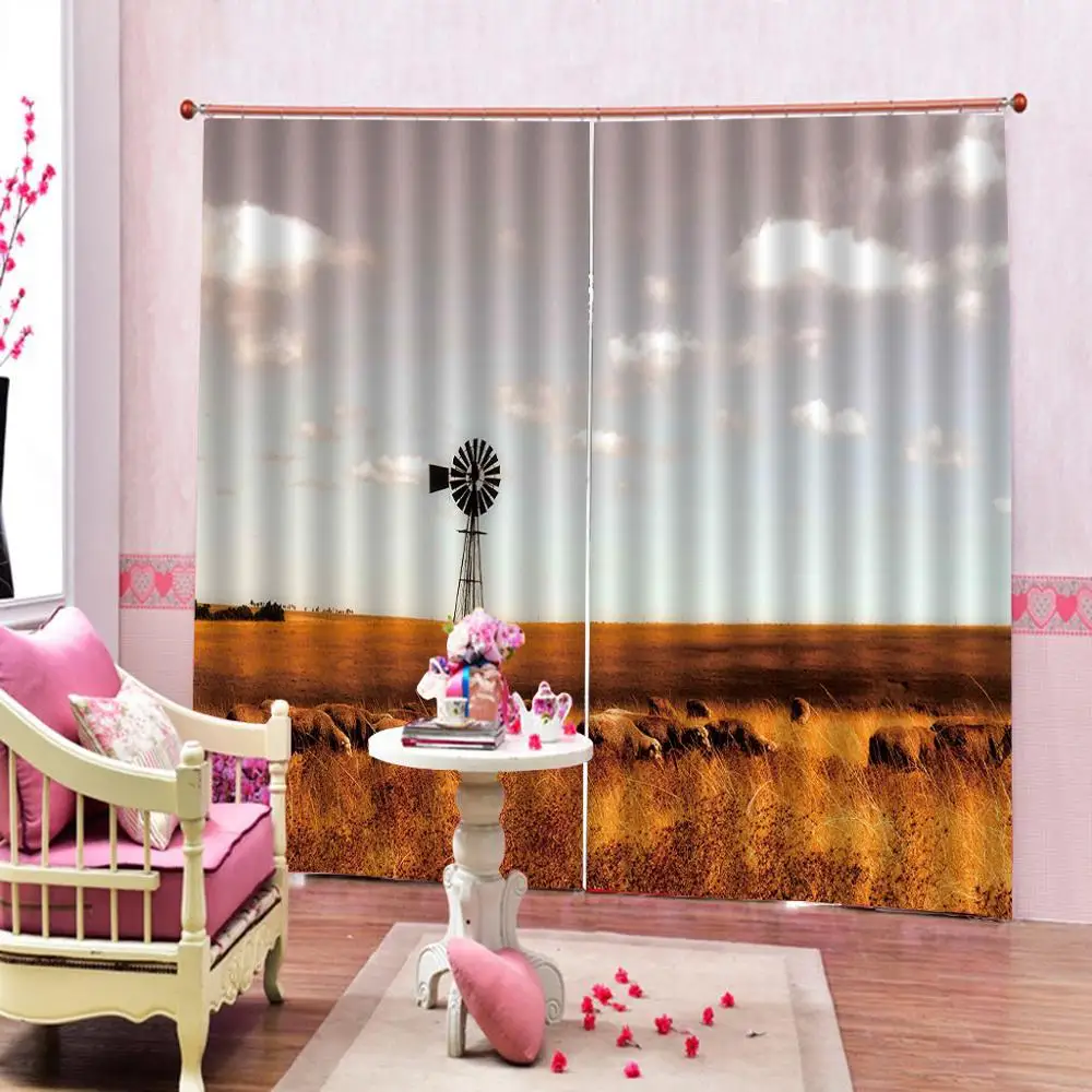 Осенние Ландшафтные занавески для гостиной 3D с принтом полиэстер Золотая