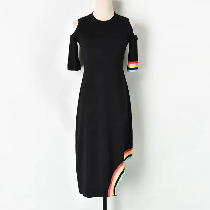 Женское платье с коротким рукавом и открытыми плечами 2019 летнее трикотажное