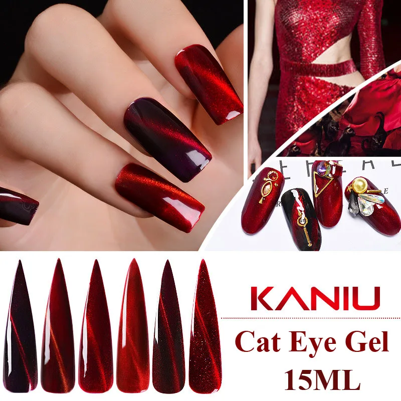 Светодиодный УФ Гель лак KANIU 12 мл Blaze Red Cat Eyes 3D DIY Магнитный 6 цветов кошачий глаз