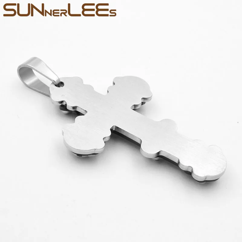 SUNNERLEES 316L нержавеющая сталь Иисус Христос крест кулон ожерелье византийский звено Цепочка Золото Серебро Черный Мужчины Мальчики подарок SP234