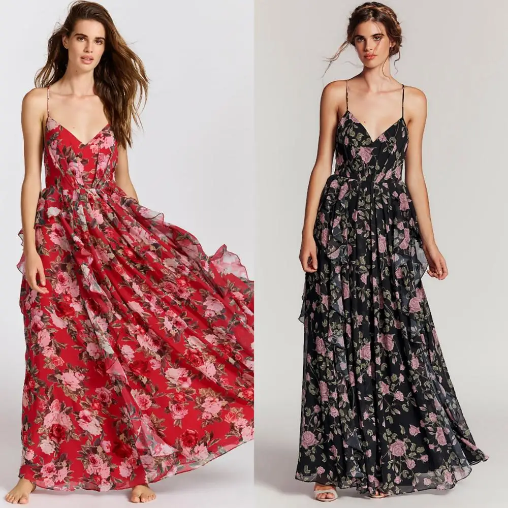 Длинное шифоновое платье 2019 летний бохо-стиль Цветочный принт длинное пляжное