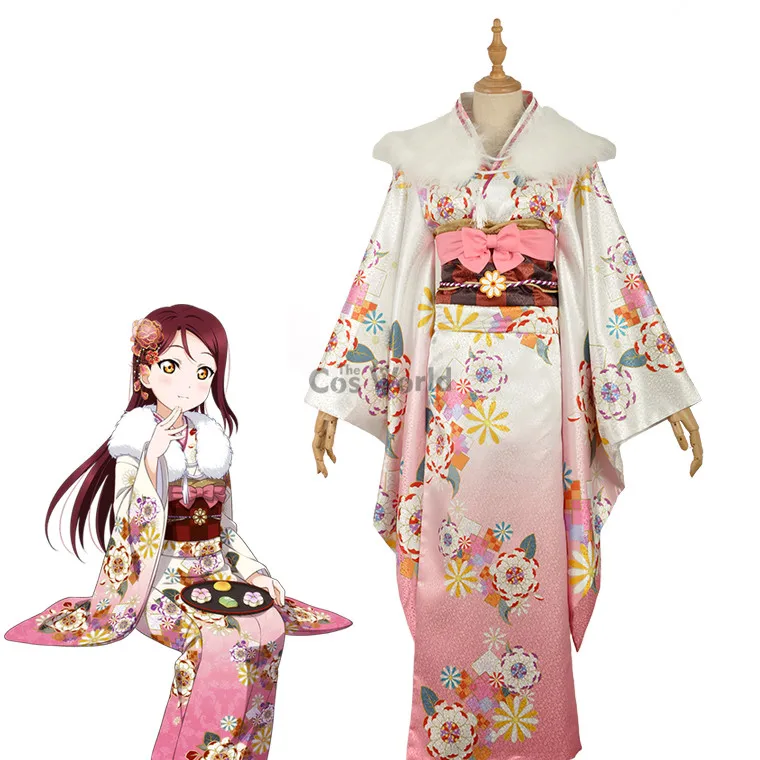 Милый! Солнечный свет! Новогоднее платье кимоно Aqours Sakurauchi Riko Yukata Униформа костюмы