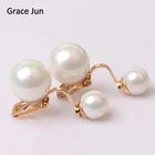 Бренд Grace Jun серьги с двойным клипсы с искусственным жемчугом без пирсинга для женщин, 2 цвета, роскошные свадебные серьги для невесты 8 мм и 12 мм