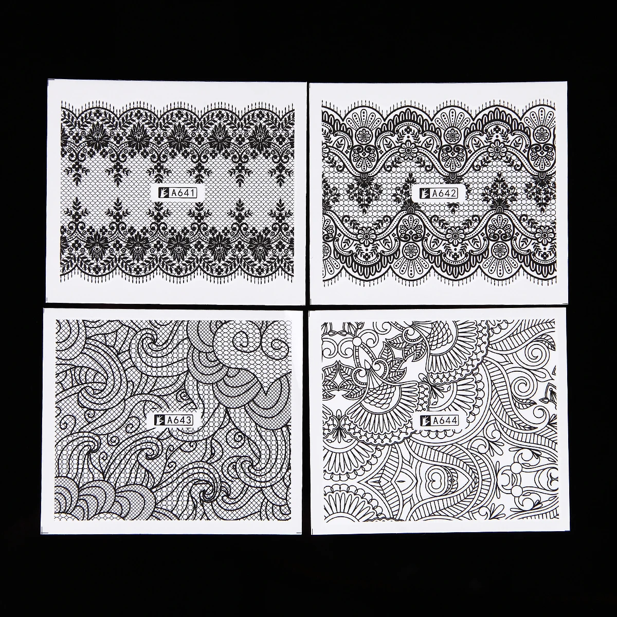 Monja 24 листа/Набор для нейл арта черно белое кружево Цветочный дизайн наклейки