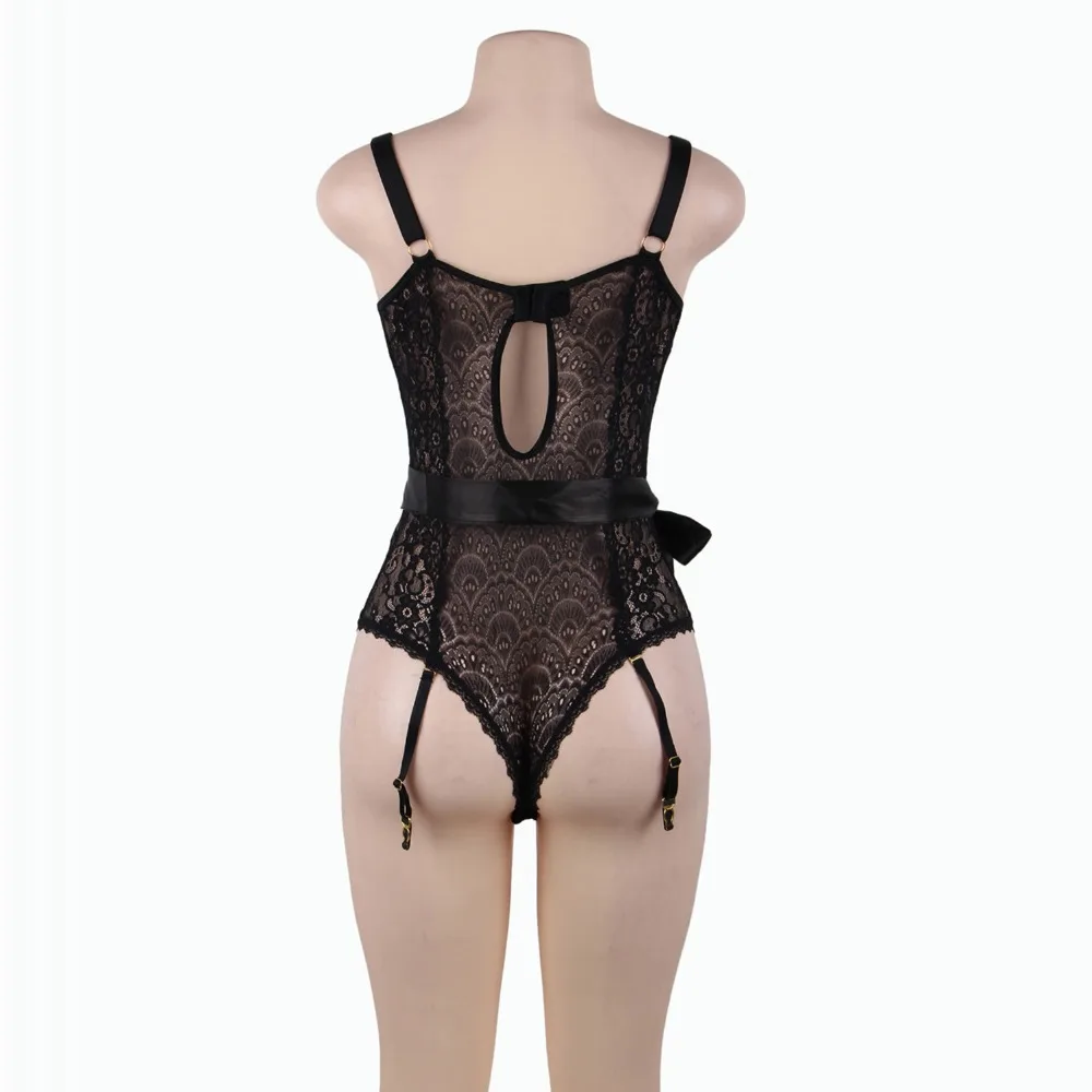 

Body Suits For Women Black Red Floral Lace Bodysuit Lingerie M-5XL Spaghetti Strap One Piece Teddy Lingerie With Garter