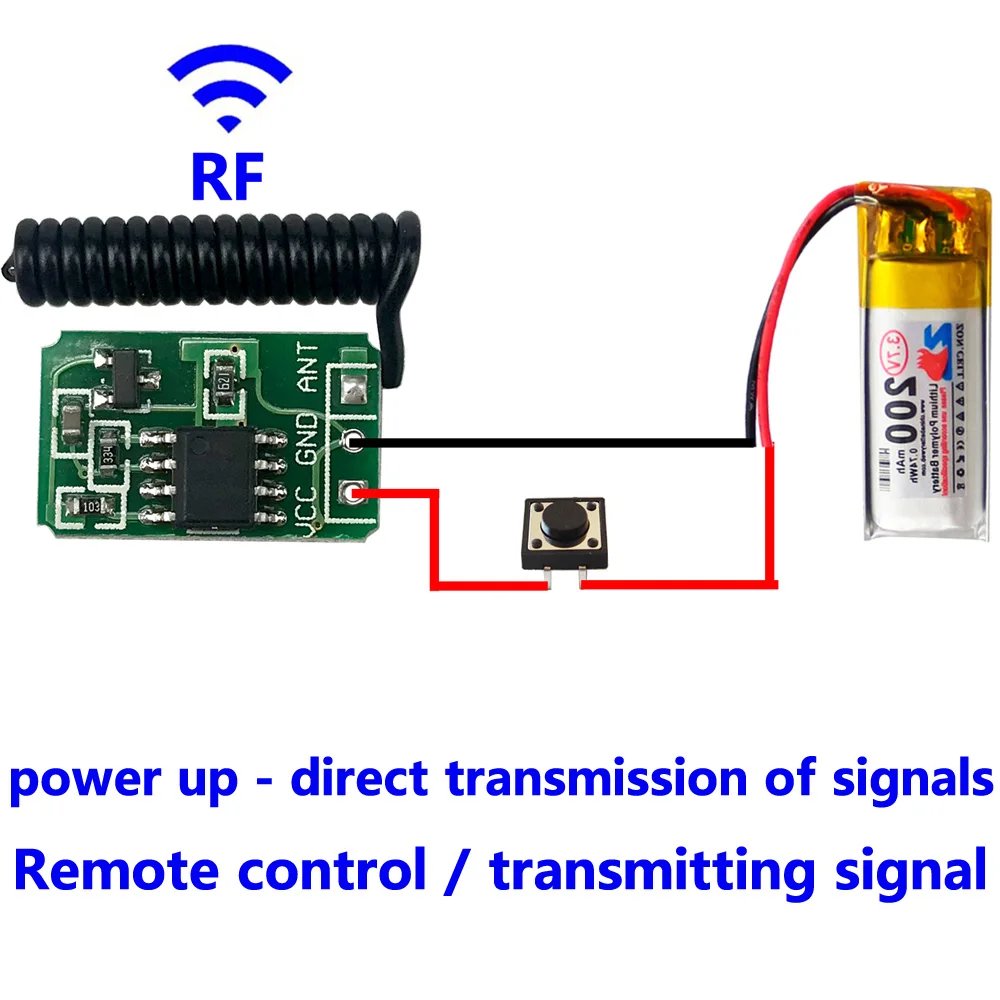 wireless remote control switch Mini small 433mhz rf transmitter receiver 3.7v 5v 6v 9v 12 Battery power circuit micro Controller images - 6