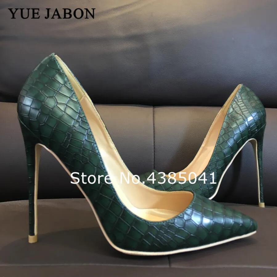 

YUE JABON Dark Green Women's Shoes Pointed Toe Stiletto High Heels Woman Lady Female 12cm 10cm 8cm Dress Pumps Zapatos Mujer