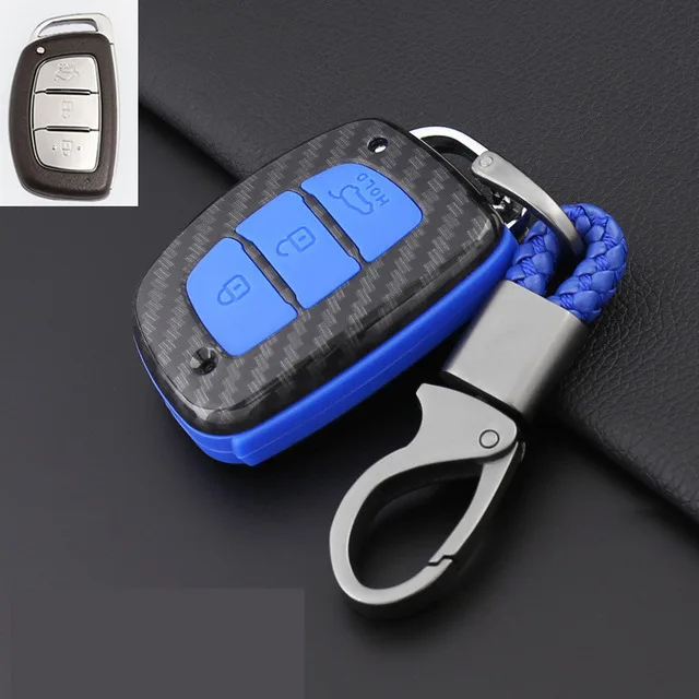 A-blue ABS корпус из углеродного волокна+ силиконовый чехол для дистанционного ключа от машины крышка для hyundai IX25 IX35 I20 I30 I40 hb20 Santa Fe Creta Solaris 3BT - Название цвета: A-blue