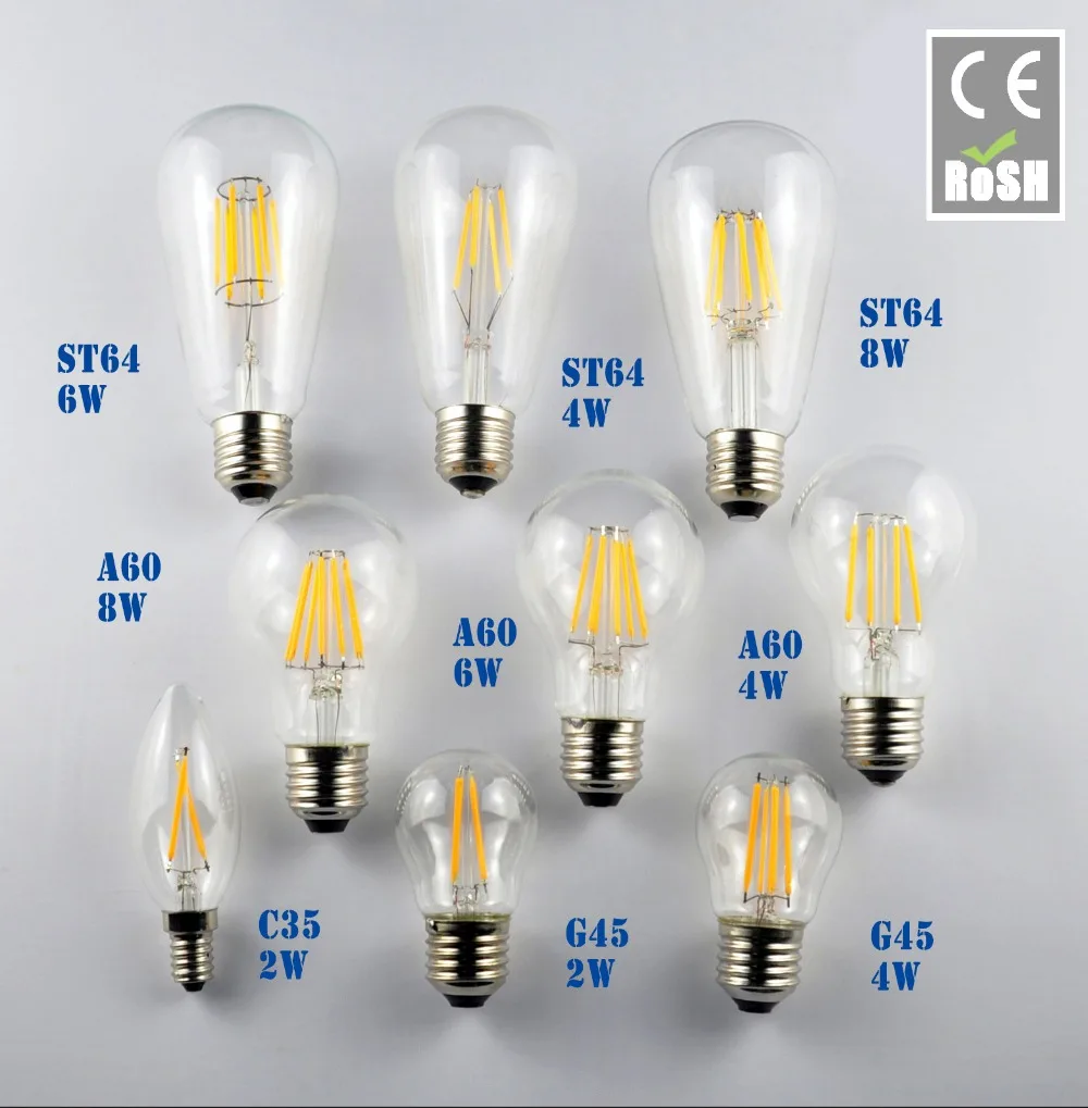 Новый ST64 G45 E27 2/4/6/8 Вт теплый белый светодиодный Винтаж ретро лампы накаливания