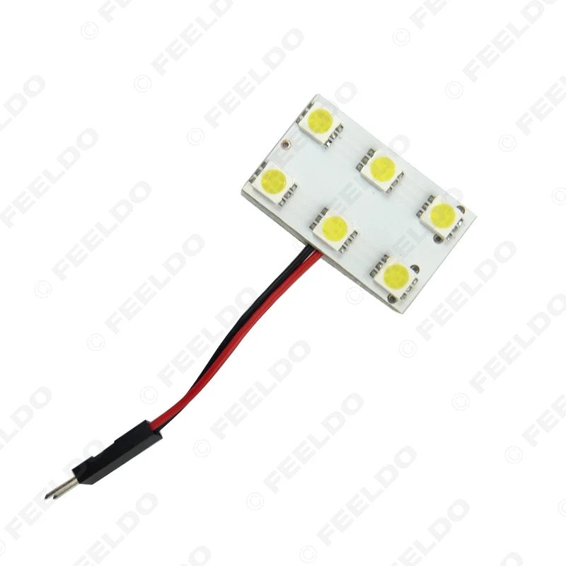 FEELDO 1 шт. белый 6SMD 5050 3 Chips автомобильная светодиодная панель с T10/BA9S/фестон адаптер