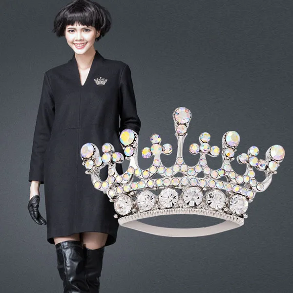 2020 Новое поступление белые стразы искусственная корона броши для женщин