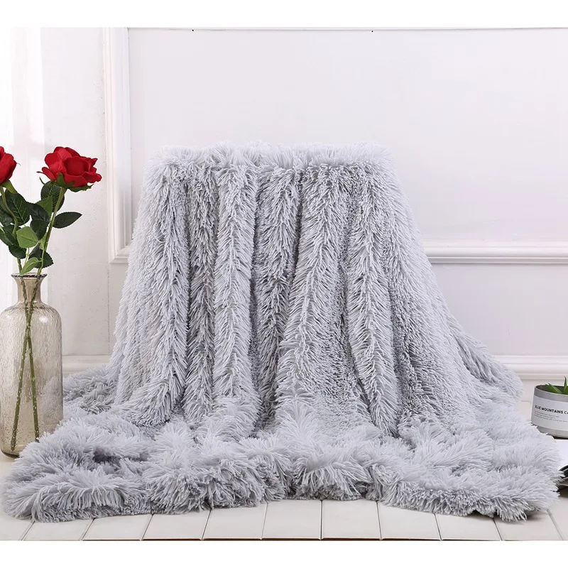 Light Grey Горячая Распродажа мягкое мохнатое одеяло из искусственного меха/плюшевое декоративное одеяло из кораллового флиса - Цвет: Light Grey