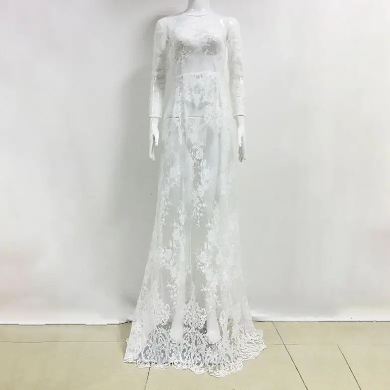 Women Long Maxi Dress O Neck Sexy Lace Mesh See Through Floral Party Vintage Floor Length Elegant Sleeve Beach CS-09 | Женская одежда