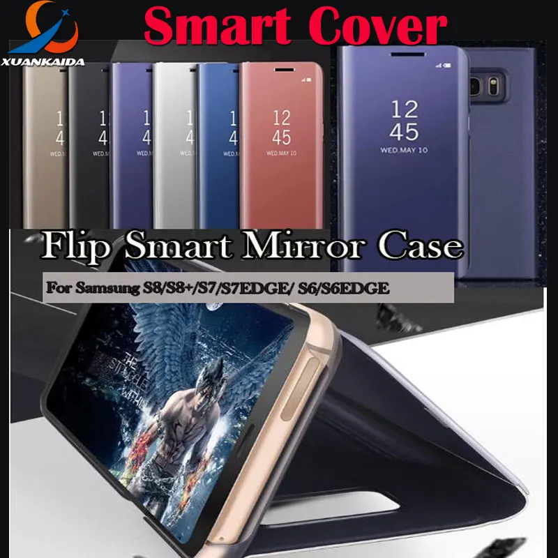 Для samsung Galaxy Note8 S7 край S8 плюс S6 Роскошные Clear View Flip Case Гальванопокрытие хромом
