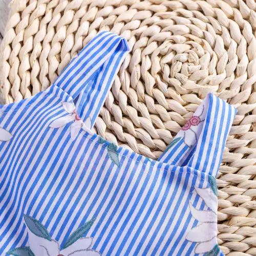 Newborn Blue Striped Floral Dress Summer Baby Girl Kid Strap Sleeveless Princess Children Sundress Clothes | Детская одежда и