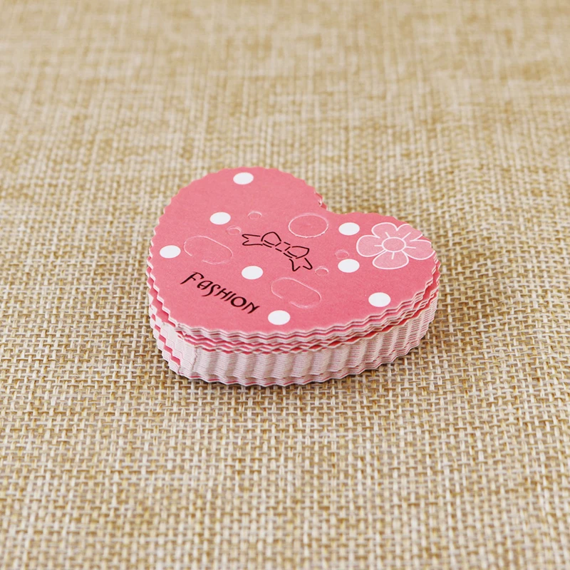 

Paper Jewelry Display Cards 5x4.3cm 200pcs Pink Heart Wavy Ear Studs Earring Jewelry Price Hang Taps Accept Custom LOGO