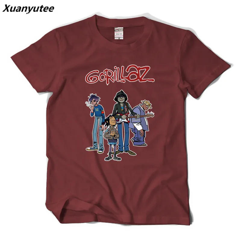 Мужская футболка с принтом Xuanyutee Gorillaz хлопковая Повседневная коротким рукавом