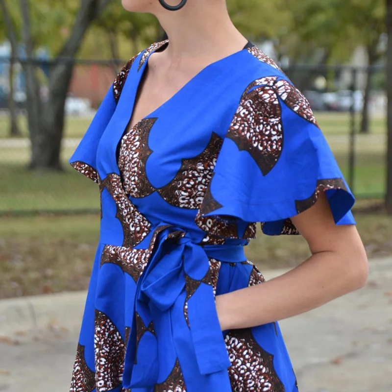 V-neck Women Printing Dress Vintage Summer Big Pockets Dresses | Женская одежда