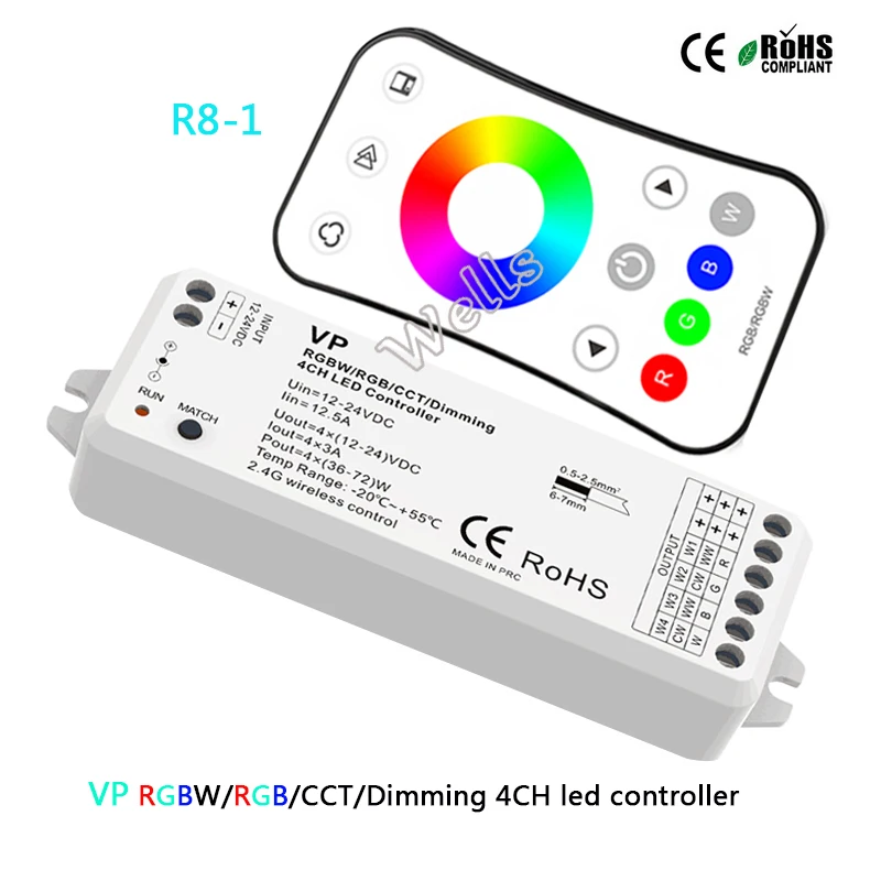 VP 2 4G Беспроводная Светодиодная лента RGBW/RGB/ССТ/затемнения 4CH DC12 24V 12A 4 в 1 Умная
