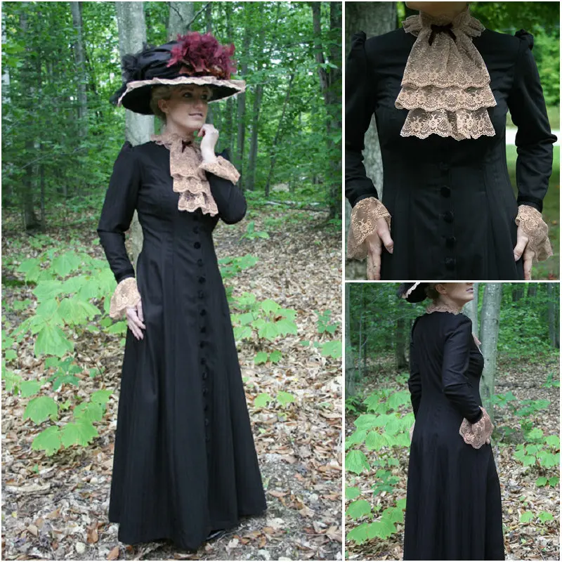

History!Customer-made Black Victorian dress 1860s Civil war Dress Scarlett Theater Costume Halloween Renaissance Dress V-522