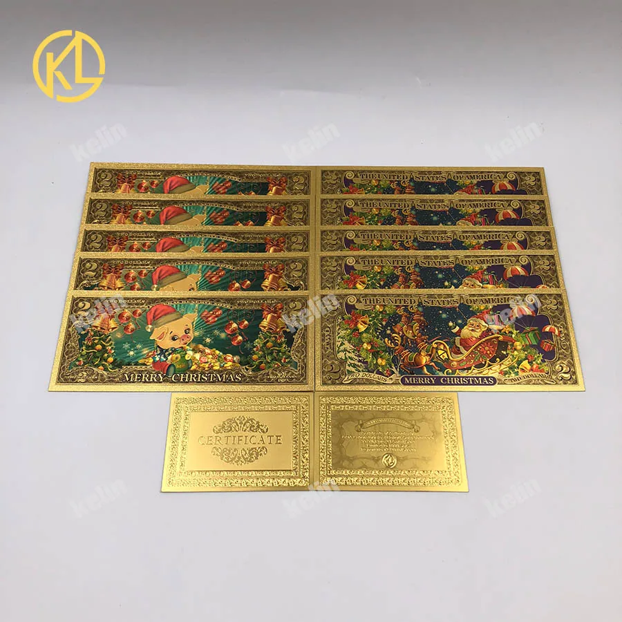 10 шт./лот подарок на Новый год Санта-Клаус Золотая фольга банкноты цветные