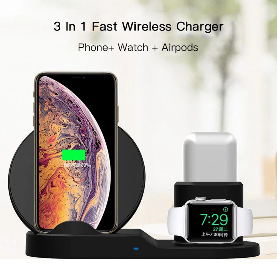 Tendway 3 в 1 Беспроводной Зарядная Станция подставка для iphone X 8 PIus быстро зарядное