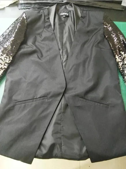 Осенне зимний приталенный Блейзер с длинными рукавами блестящий блестками в