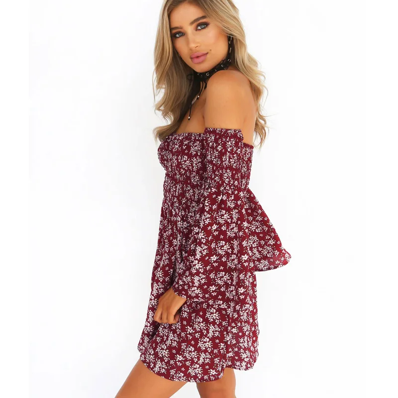 Loneyshow 2017 новое летнее платье с цветочным принтом и открытыми плечами женское