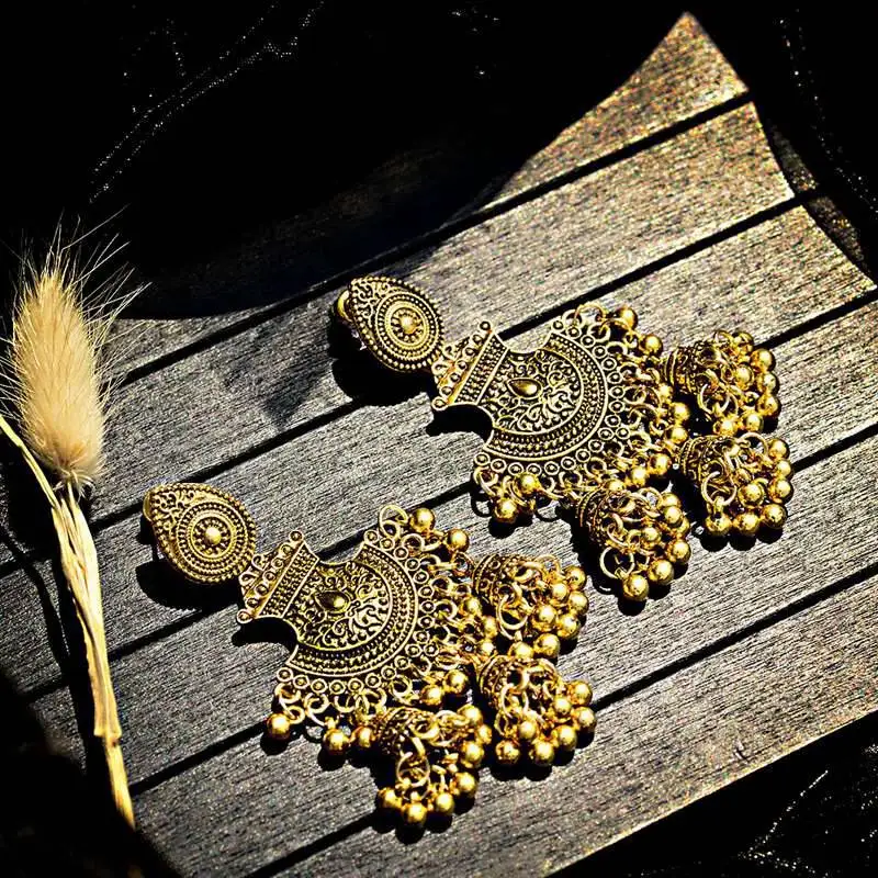 Ретро египетские колокольчики серьги с кисточками Jhumka Модные женские индийские ювелирные изделия классические геометрические племенные цыганские Висячие серьги вешалка