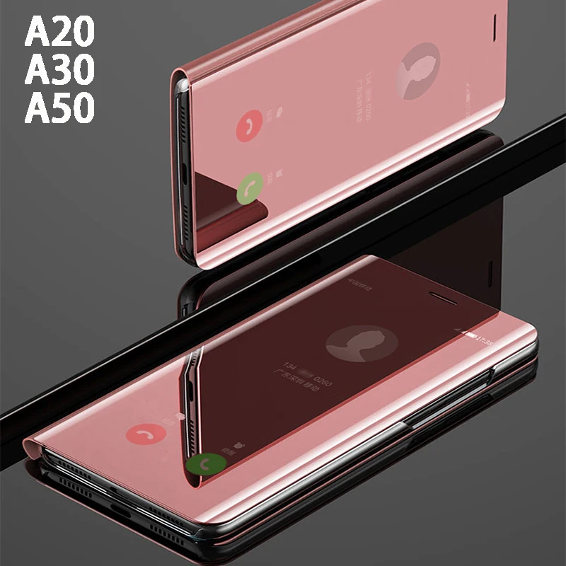 Откидной смарт-зеркальный чехол для телефона samsung galaxy A20 A30 A50 Жесткий кожаный