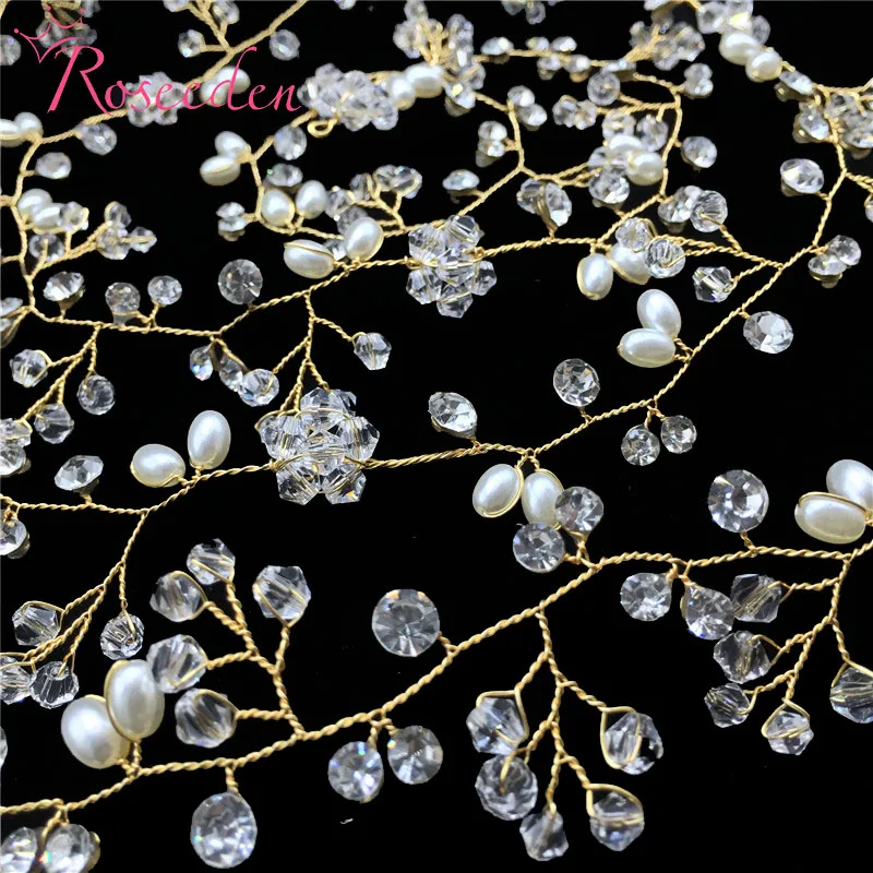 Серебряные, золотые, ручной работы, 140 см, длинные, для невесты, ободки для волос, лоза, сверкающий кристалл, цветочный жемчуг, для свадьбы, ювелирная тиара, RE709-2