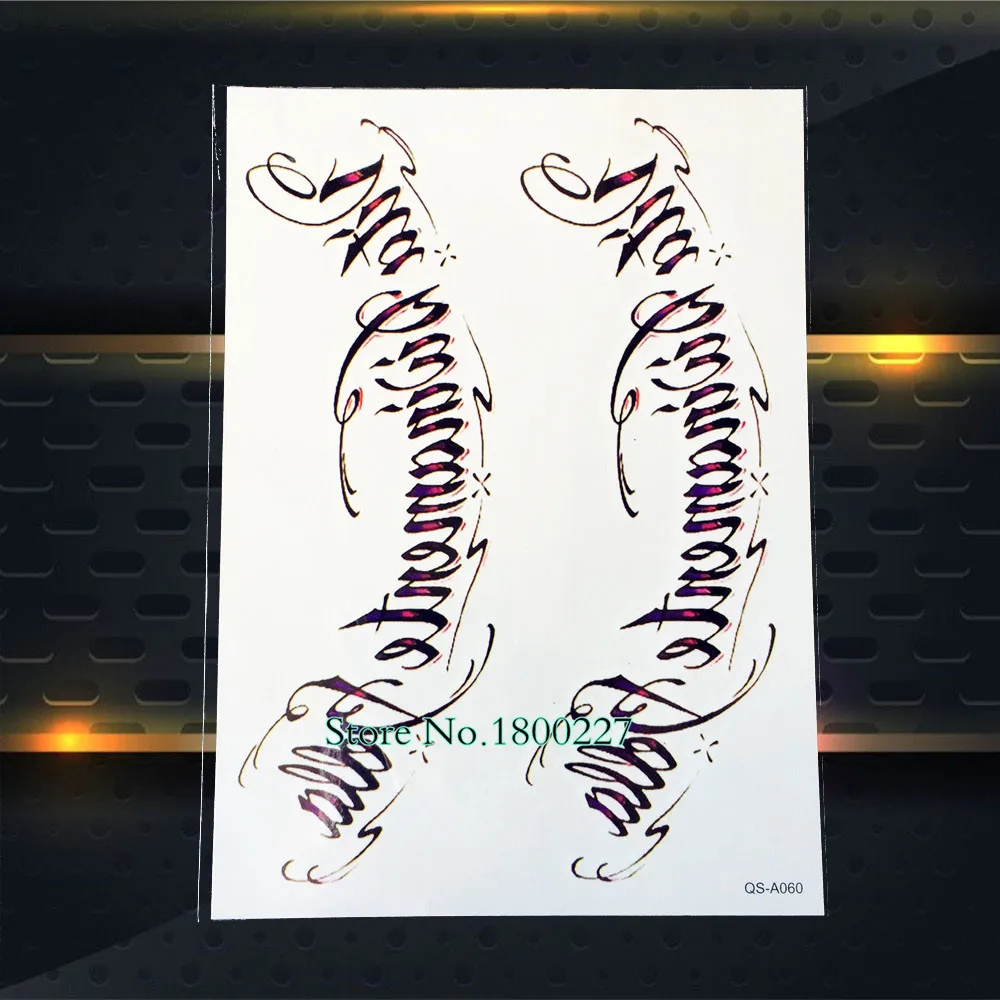 1 шт большой черный слова временная татуировка Стикеры женский боди-арт PQS-A060