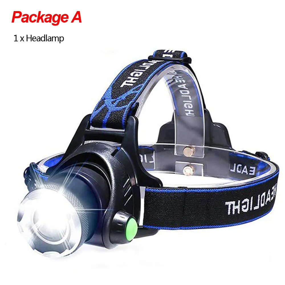 Package A LightingView светодиодный налобный фонарь с 3 режимами, масштабируемый водонепроницаемый налобный фонарь для ночной рыбалки, налобный фонарь V6/L2/T6 2*18650 - Испускаемый цвет: Package A