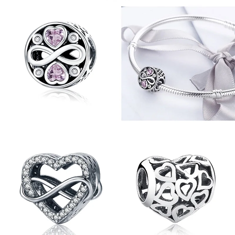 WOSTU полная любовь сердце бусы Настоящее серебро 925 пробы Шарм Подходит