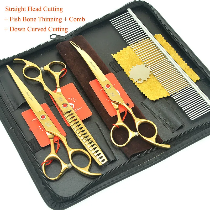 HB0220 with case Meisha 7,0 дюймов JP440C триммер для домашних животных комплект Профессиональные ножницы для ухода за собакой щенок изогнутые резки Tesouras товары для домашних животных HB0217 - Цвет: HB0220 with case