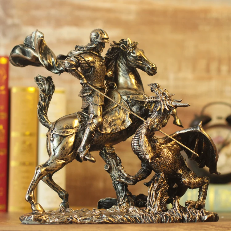 Ancient Greek knight fighting dragon armor model Roman warrior creative bar household handicraft horse | Дом и сад