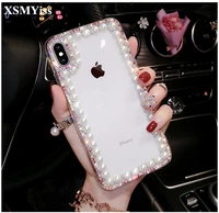 xsmyiss luxury diamond glitter bling pearl soft phone case cover for samsunga3 a5 a7 2017 a9 a8 a6 plus a50 a70 a80 clear case
