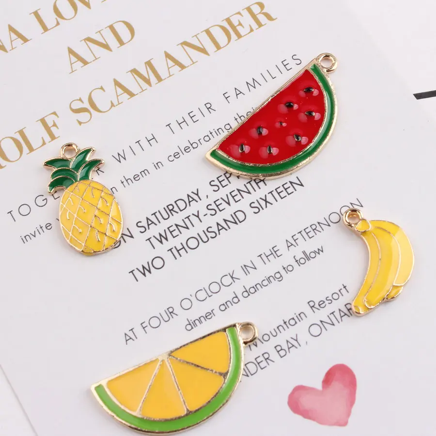 10 шт./партия подвески из цинкового сплава с Каплевидным фруктовым шармом