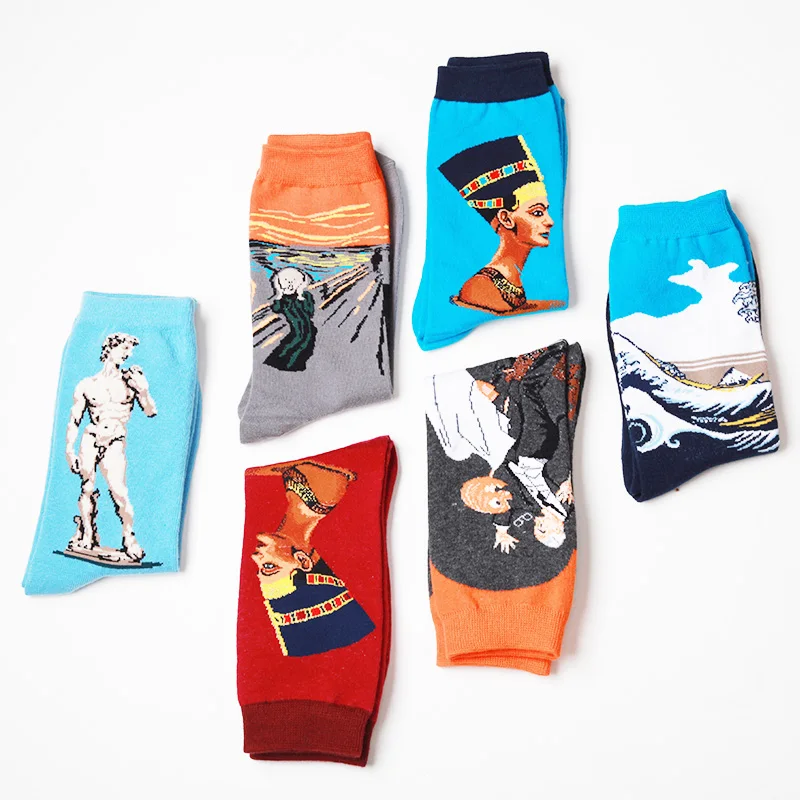 Искусство Харадзюку милые хлопковые Ван Гог розовые женские мужские носки Короткие Новинка Забавный рисунок персонажа Большие размеры корейский стиль носки до лодыжки Kawaii