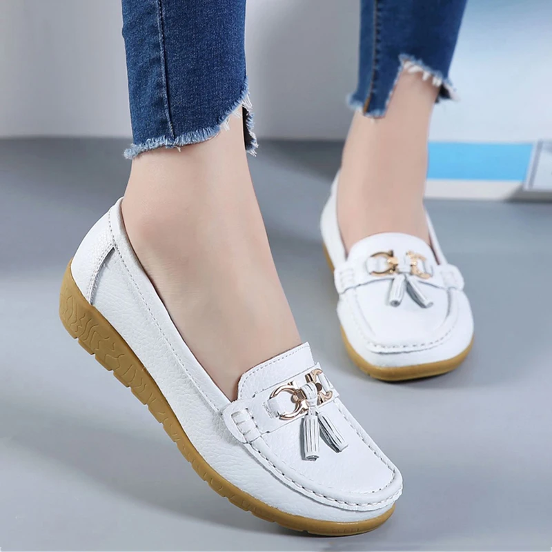

Fashion Flats Woman Shoes Genuine Leather Flats Women Wedge Loafers Women's Loafers Ladies Shoes Large Size Chaussures Femme