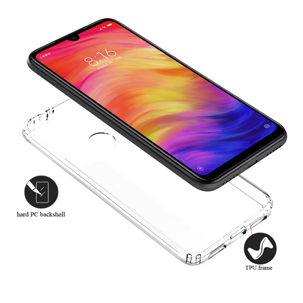 Чехол для Xiaomi Redmi Note 7 Pro 6 ударопрочный Прозрачный Жесткий Тонкий чехол задней