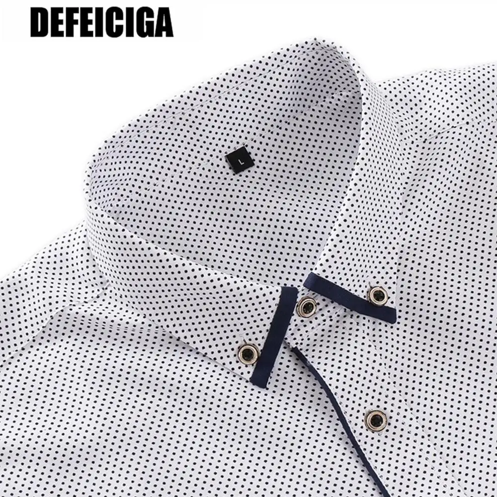 2019 DEFEICIGA Весенняя мужская белая рубашка в горошек с длинным рукавом приталенная