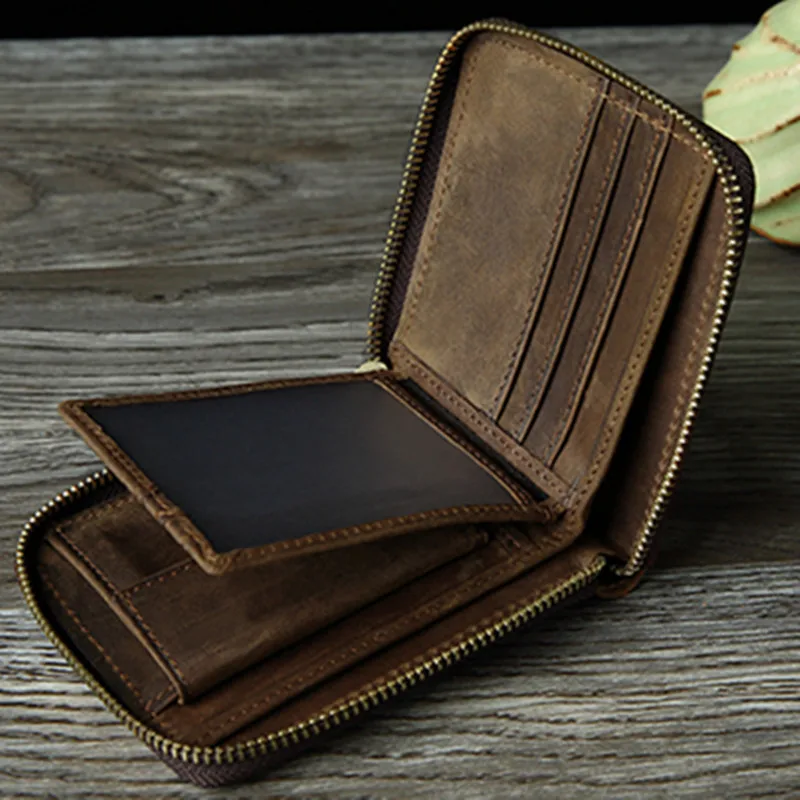 Винтажный Мужской кошелек из натуральной воловьей кожи на молнии | Багаж и сумки