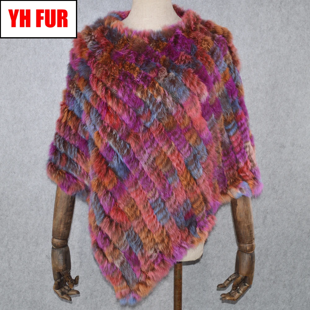 Женский вязаный шарф пончо из кроличьего меха на осень/зиму| |
